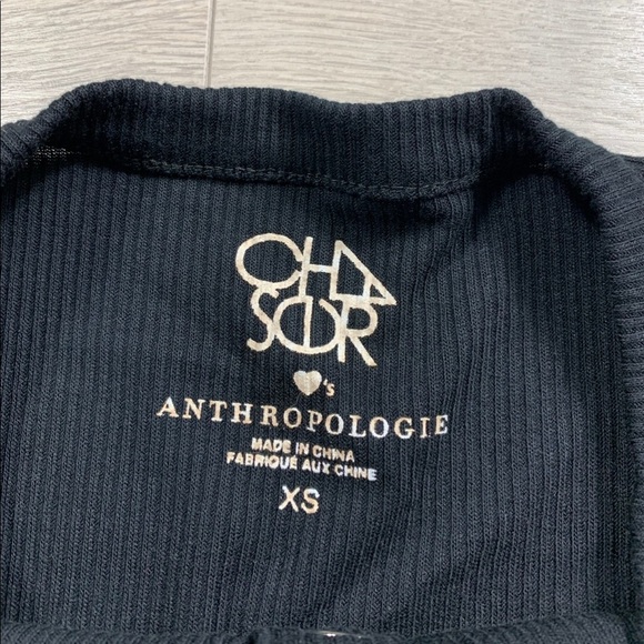 Anthropologie Chaser Rib Henley Snap Front Black Top - Picture 8 of 12